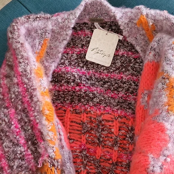 Free People NWT S Gather Me Close Cardigan neon pink purple - Picture 6 of 7